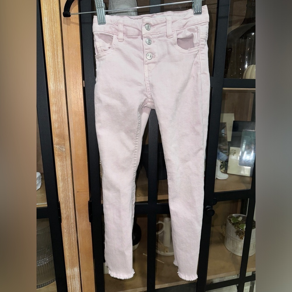 Zara Kids jeans toddler pants girl buttons high rise waisted skinny raw hem